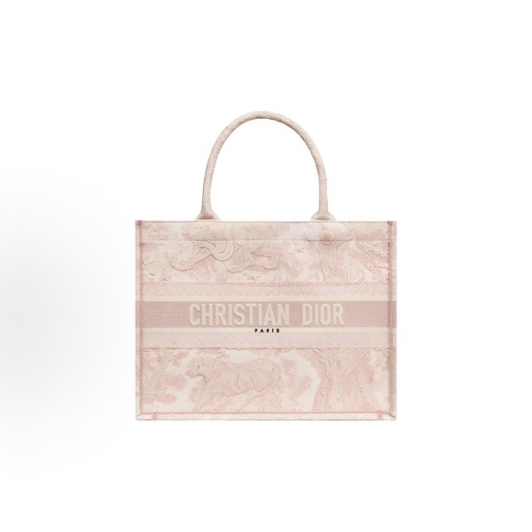 DIOR迪奥 BookTote 印花⽼⻁图案⼤容量 刺绣 ⼿提包 中号 ⼥款 糖果⾊拼粉⾊